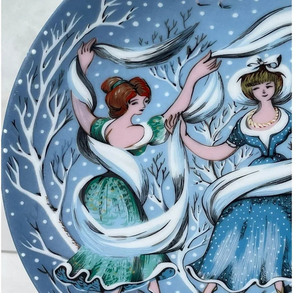 Haviland Limoges Nine Ladies Dancing Number 9 12 Days of Christmas Series Blue S - Picture 7 of 10